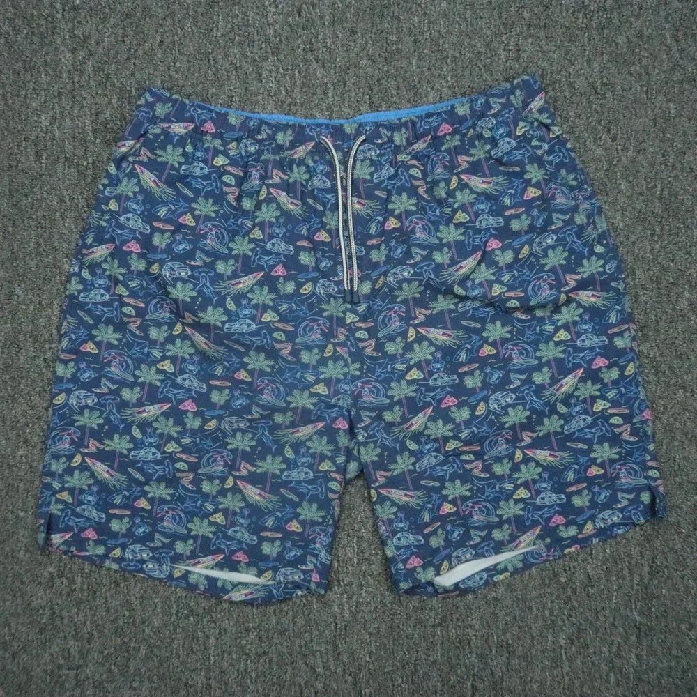 Peter Millar Swim Trunks Mens Extra Large Blue Vintage Neon Print Lined‎ Seaside